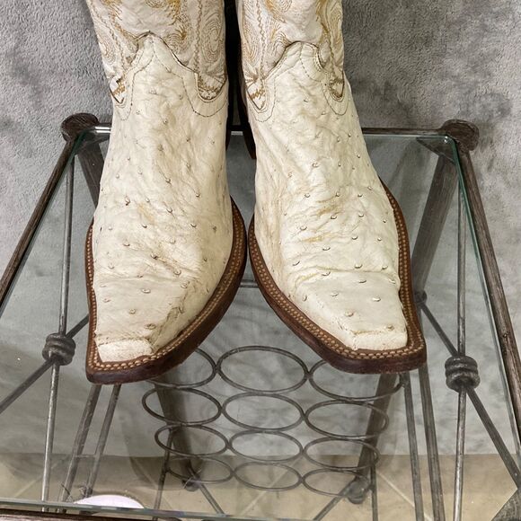 Luro LB Cowboy Boots Pointed J Toe Exotic Ostrich Leather men’s 8.5 White - Picture 4 of 7